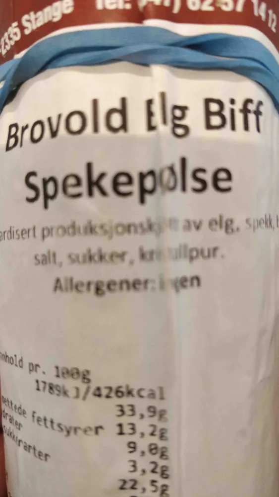 Brovold elg biff spekepølse