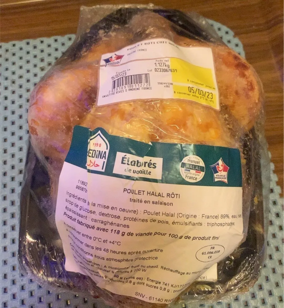 Poulet roti cuit hallal