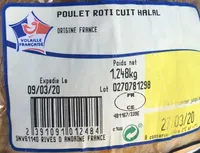 Poulet roti cuit halal