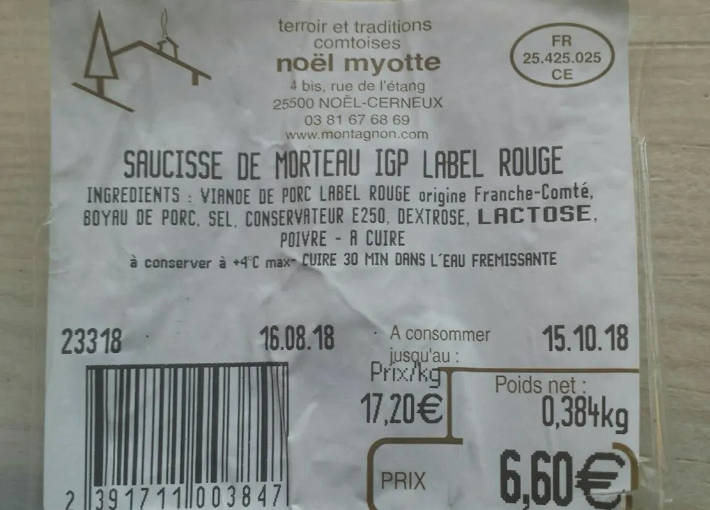 SAUCISSE DE MORCEAU IGP LABEL ROUGE