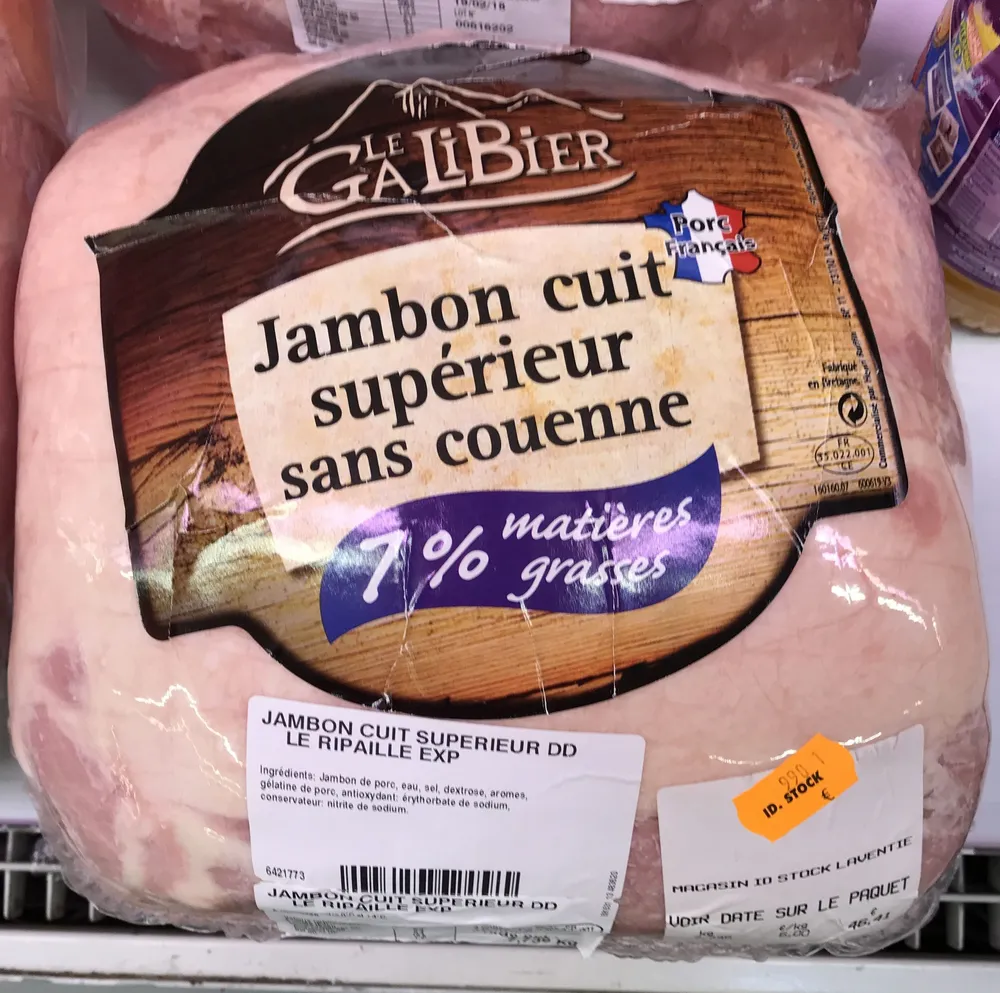 Jambon cuit supérieur sans couenne