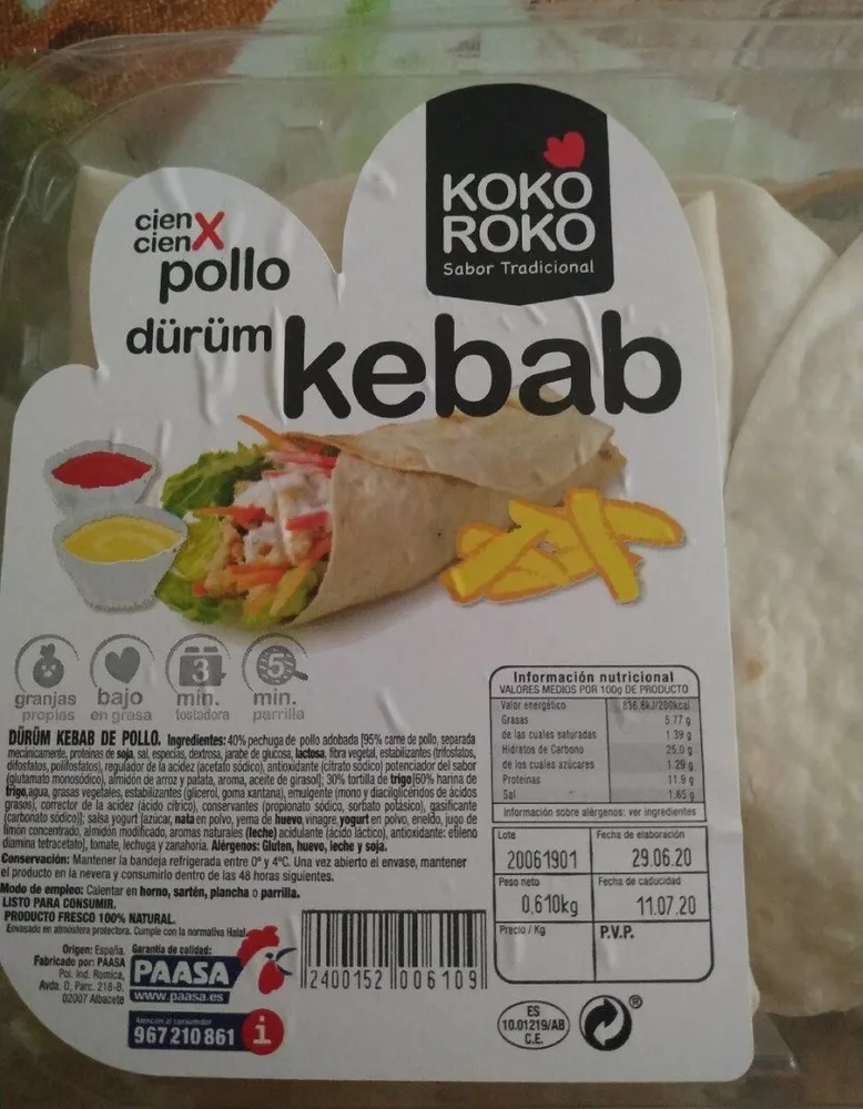 Kebab de pollo