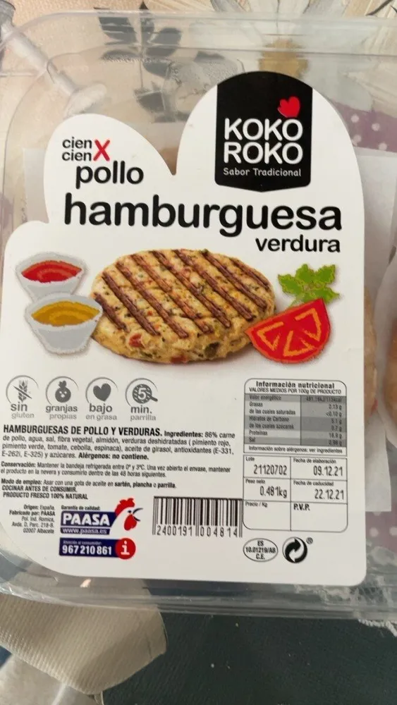 Hamburguesa de pollo verdura