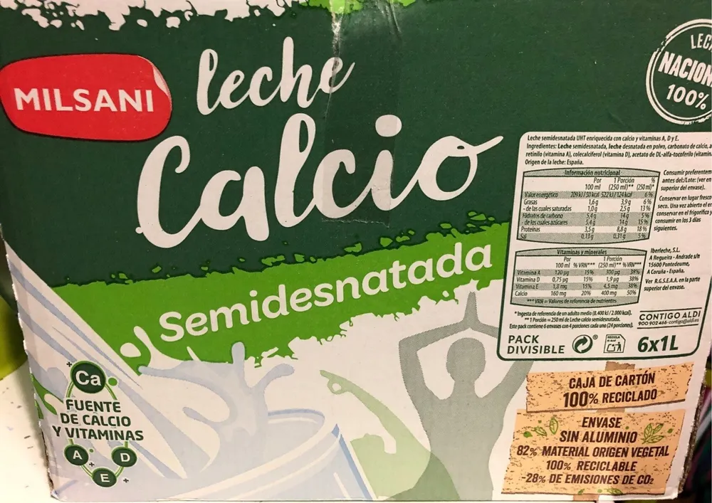 Leche semidesnatada calcio