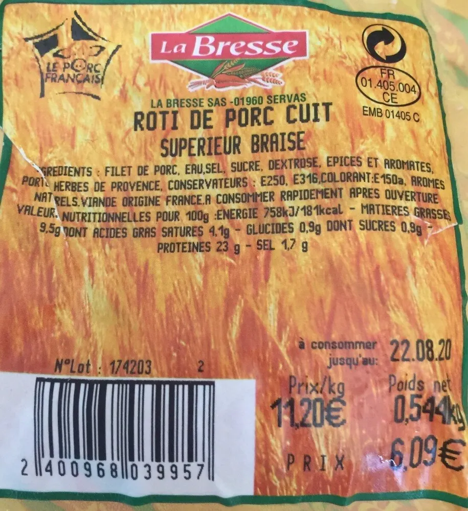 Rôti de porc cuit