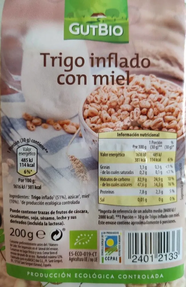 Trigo inflado con miel