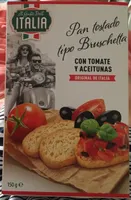 Pan tostado tipo bruschetta con tomate y aceitunas
