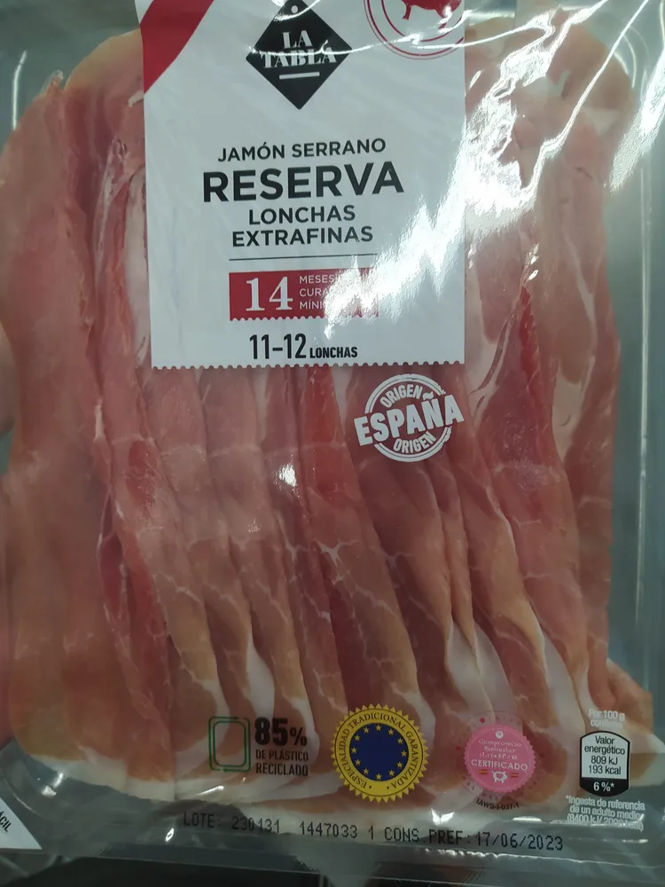Jamon Serrano Reserva. Lonchas extrafinas
