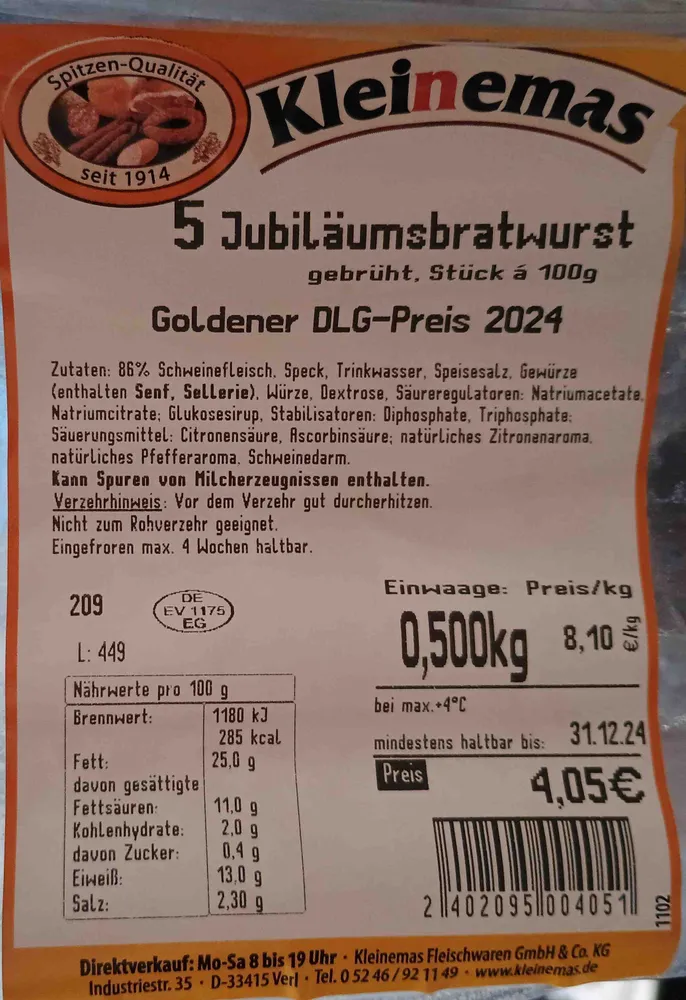 Jubiläumsbratwurst