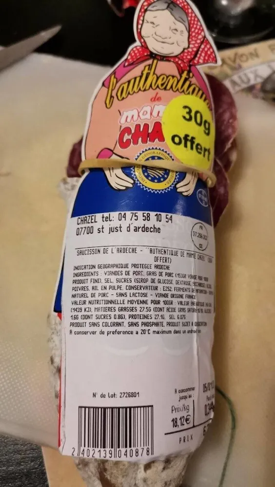 Saucisson de l'Ardèche - Authentique de Mamie Chazel