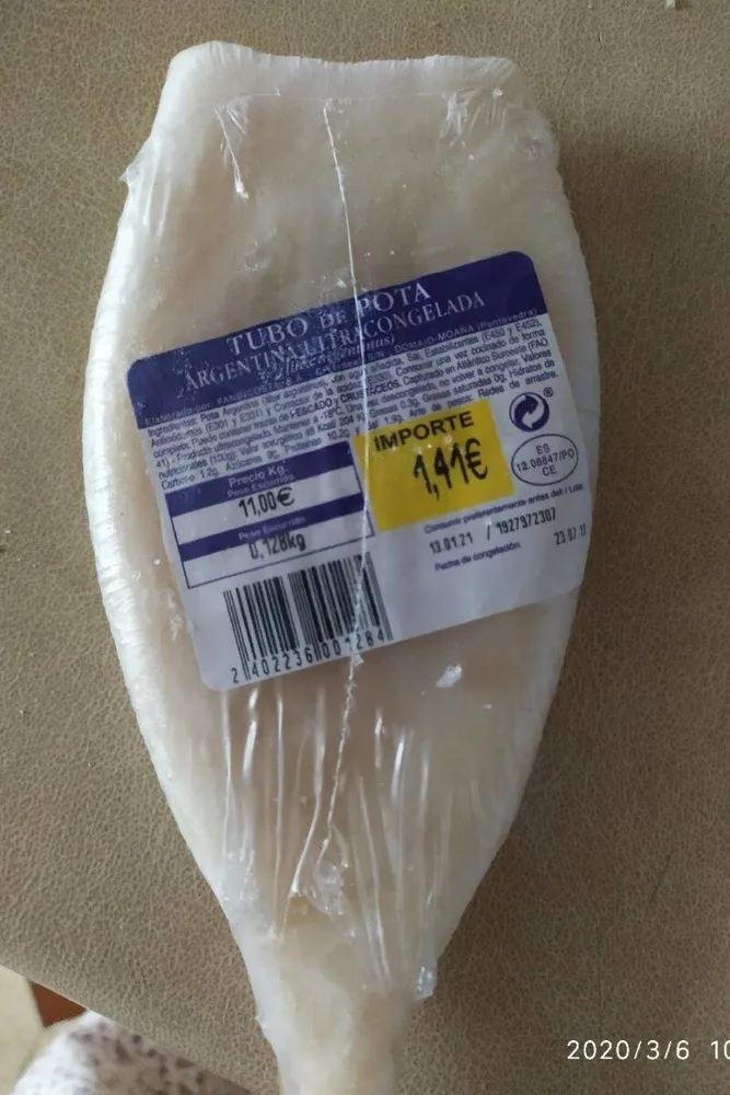 Tubo de pota argentina ultracongelada