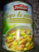 Sopa de guisantes estofados con panceta y mini salchichas