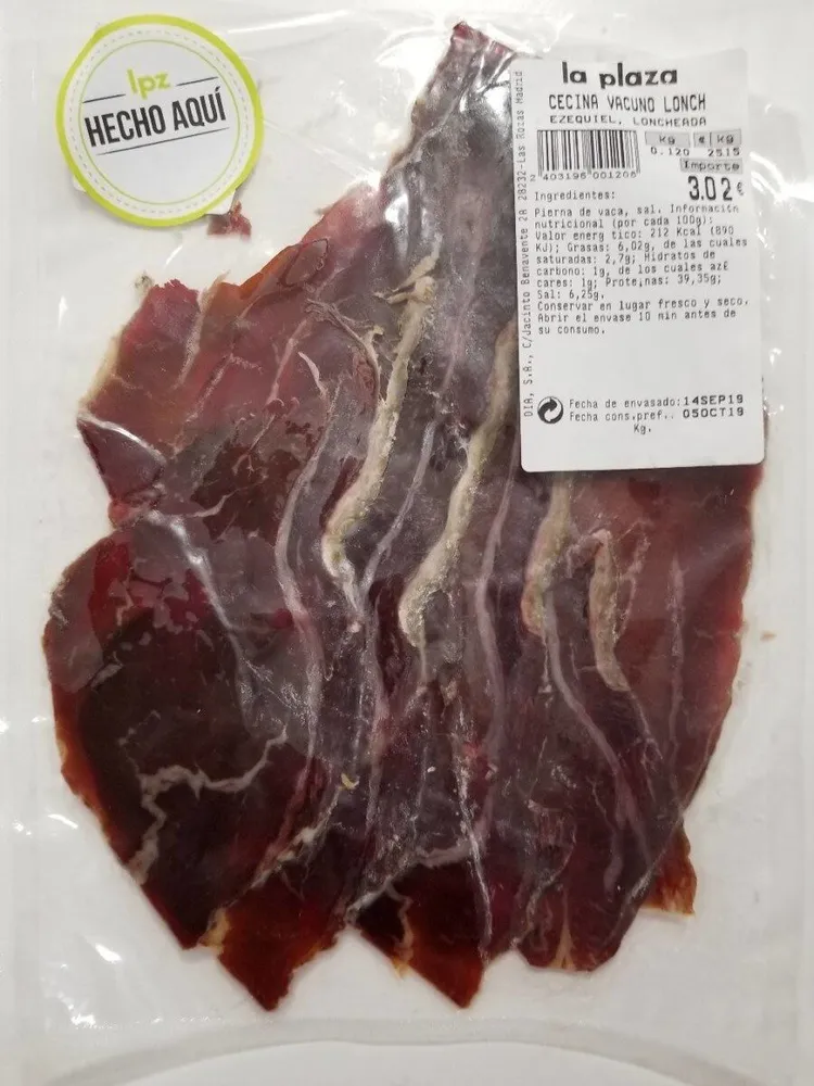 Cecina vacuno loncheada