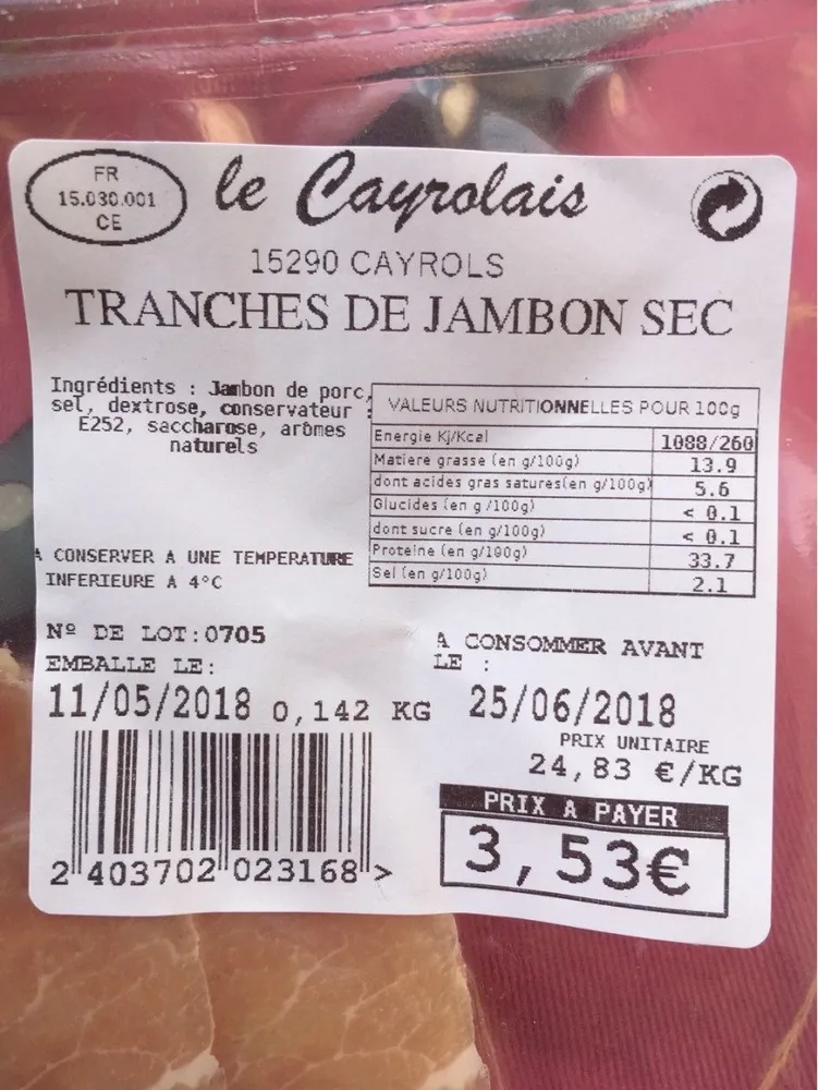 Tranches de jambon sec