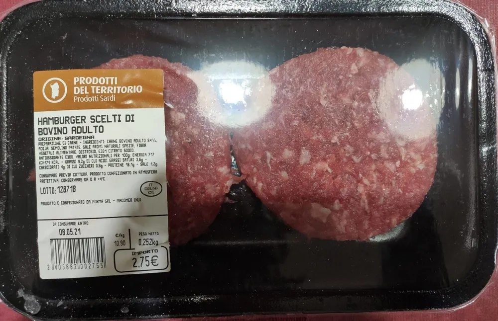 Hamburger scelti di bovino adulto