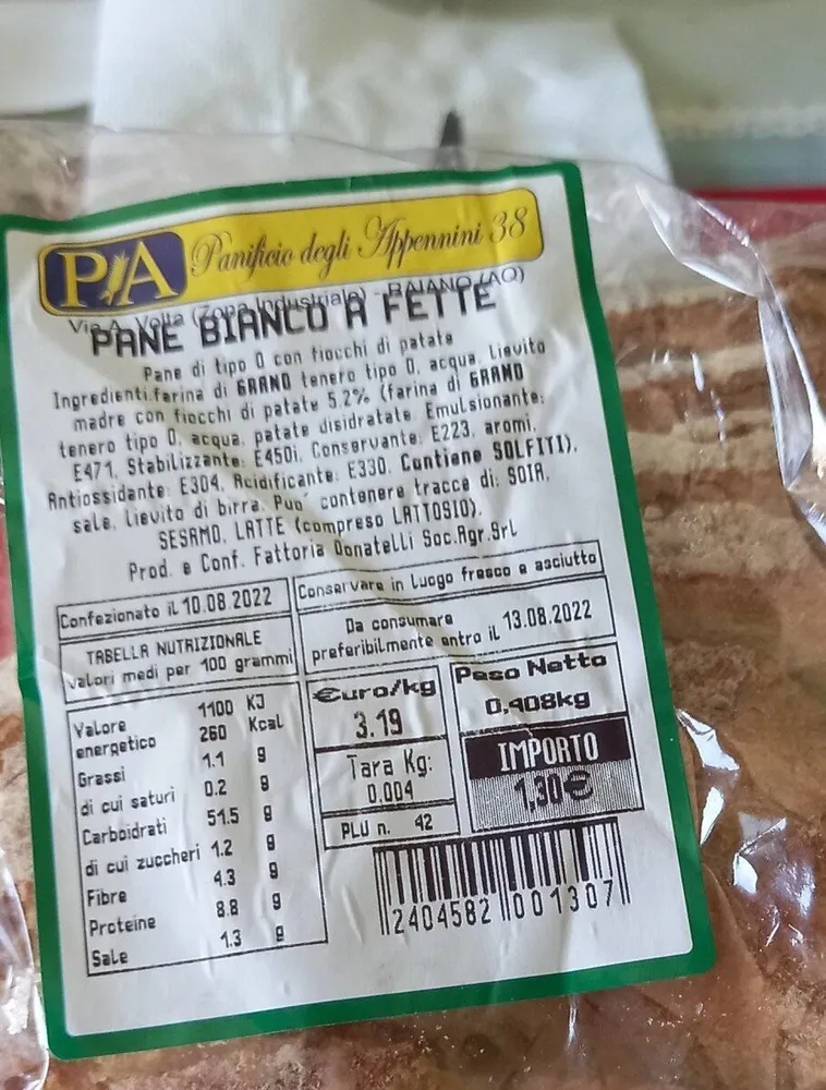 Pane bianco a fette