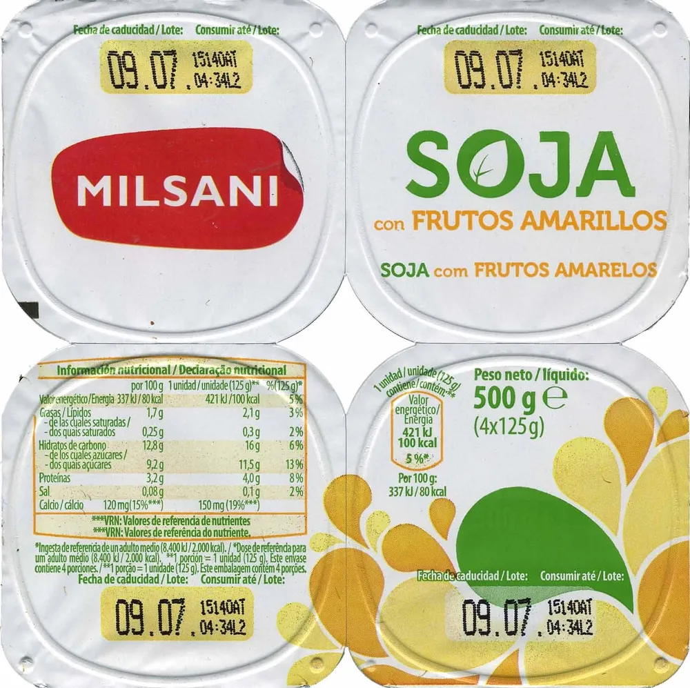 Postre de soja Frutas amarillas