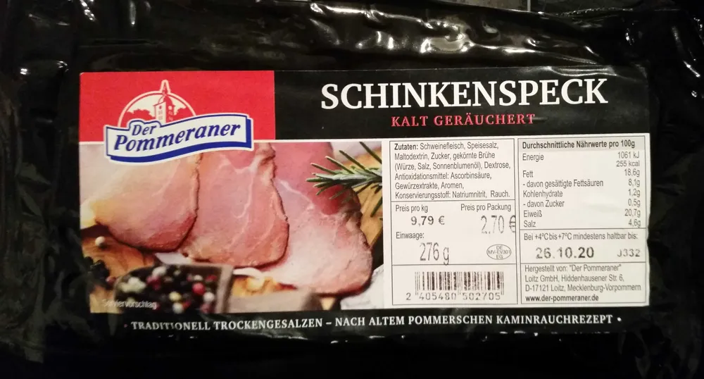 Schinkenspeck kalt geräuchert