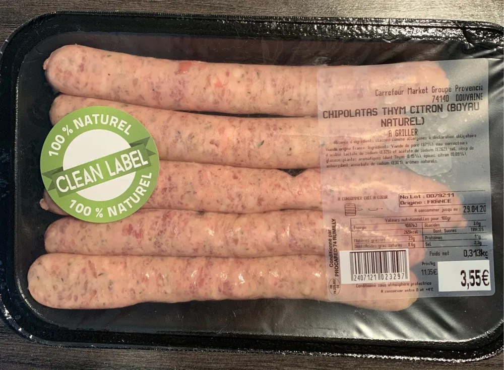 Chipolatas Thym Citron (boyau naturel)