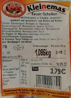 Bacon-Scheiben, gepökelt und geräuchert