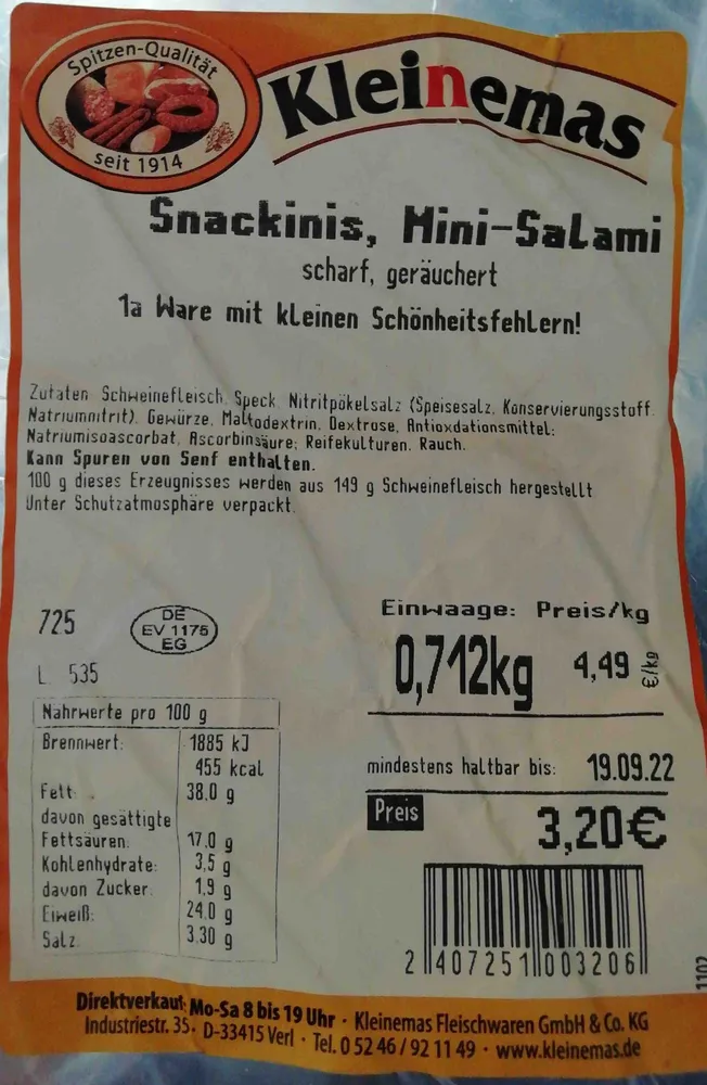 Snackinis, Mini-Salami, scharf, geräuchert