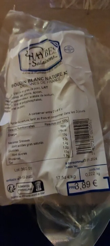 Boudin Blanc Nature