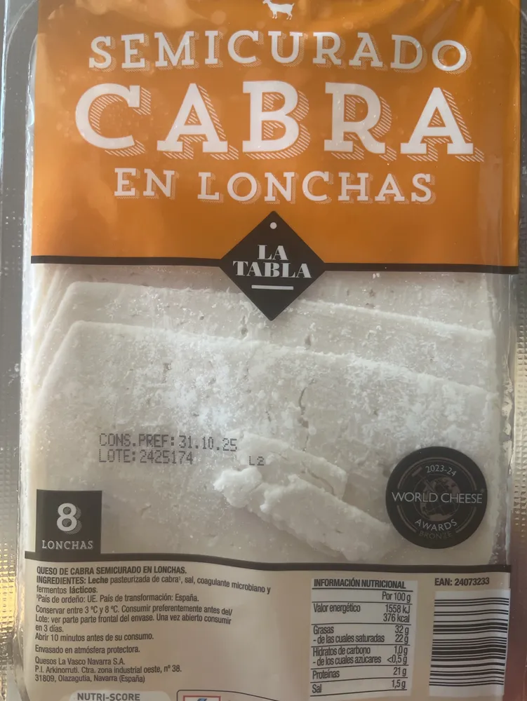Queso semicurado de cabra en lonchas