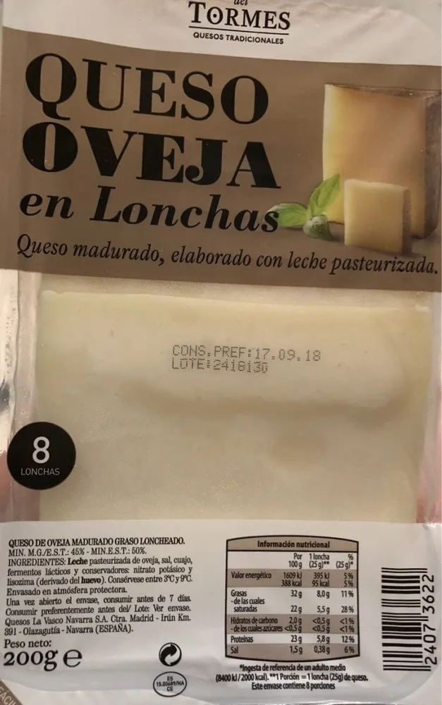 Queso oveja en lonchas