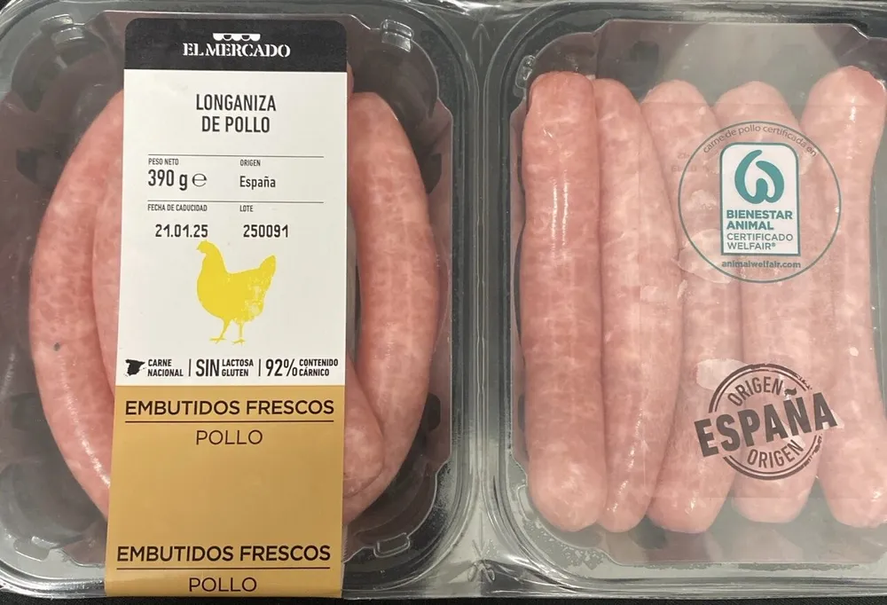 Longaniza fresca de pollo. Preparado de carne