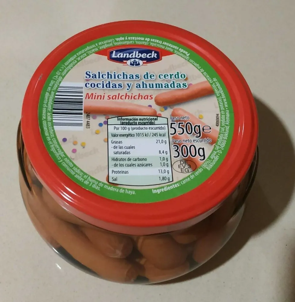 Salchichas de cerdo cocidas y ahumadas