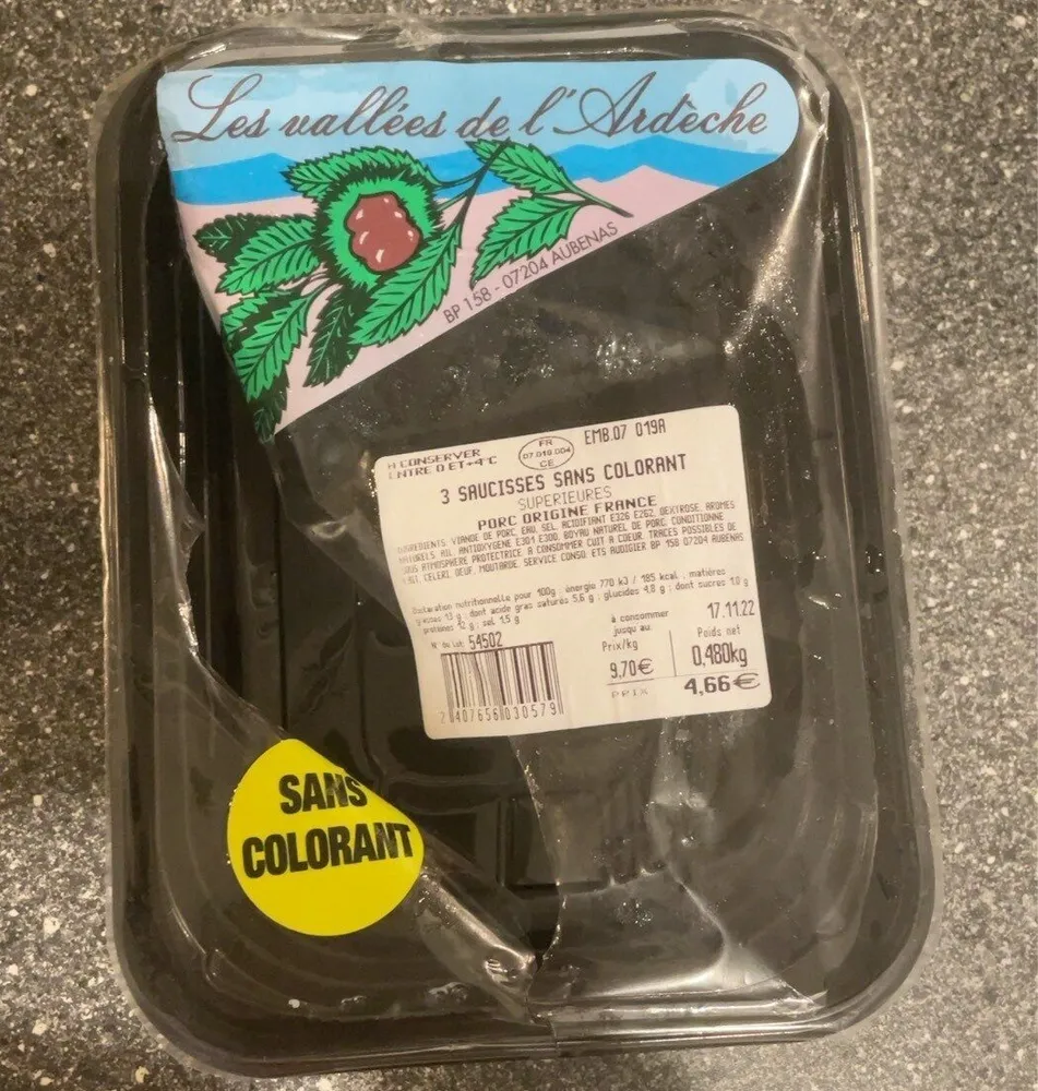 3 saucisses sans colorant
