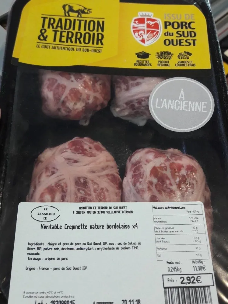 Véritable crepinette nature bordelaise