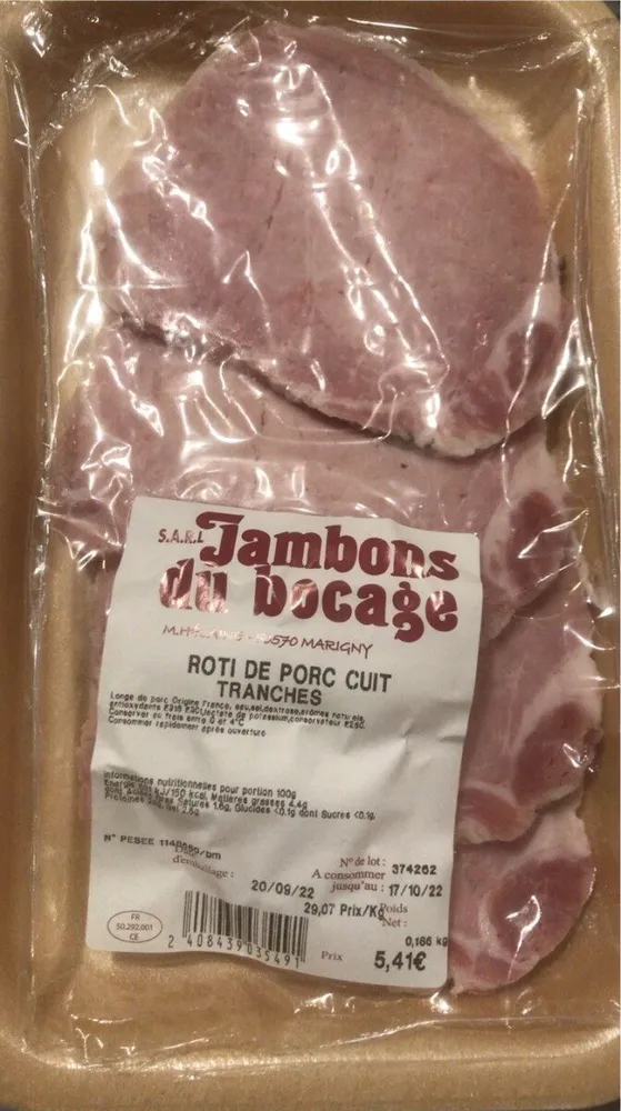 Rôti de porc cuit en tranches