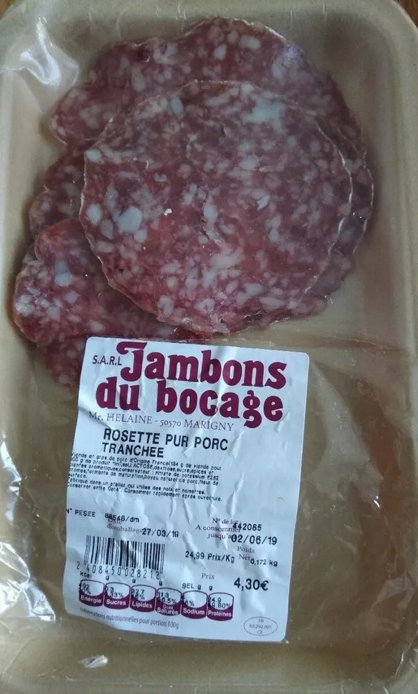 Rosette pur porc tranche