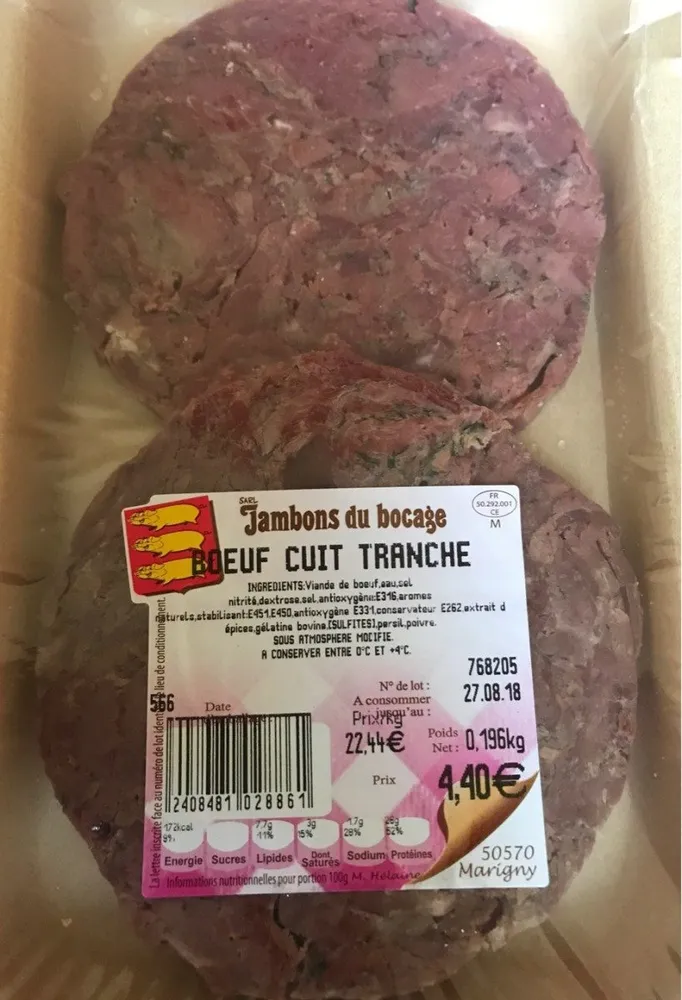 Boeuf cuit tranché