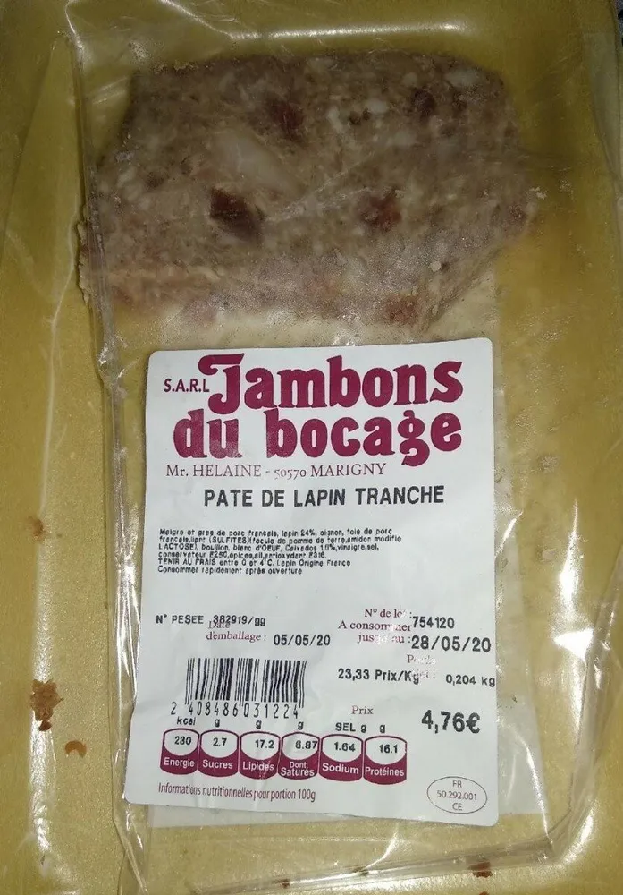 Pâte de lapin tranche