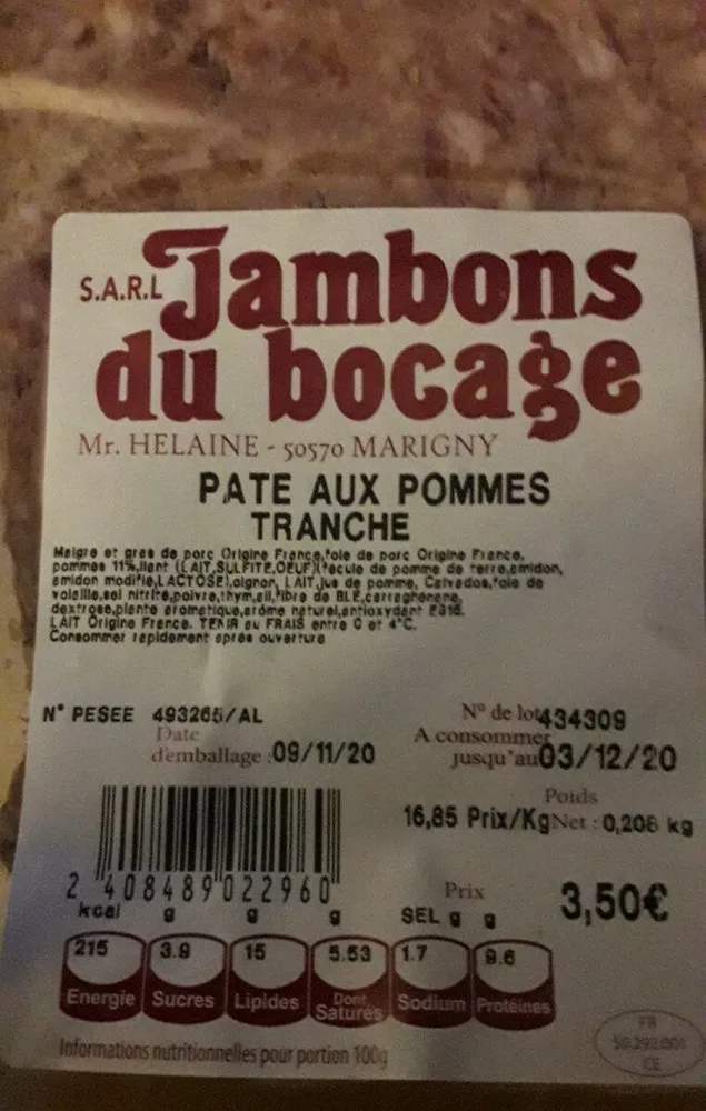 Paté aux pommes tranche
