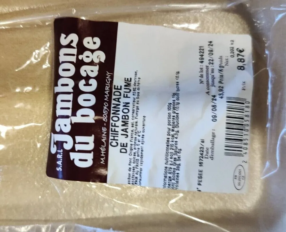 Chiffonnade de jambon fumé