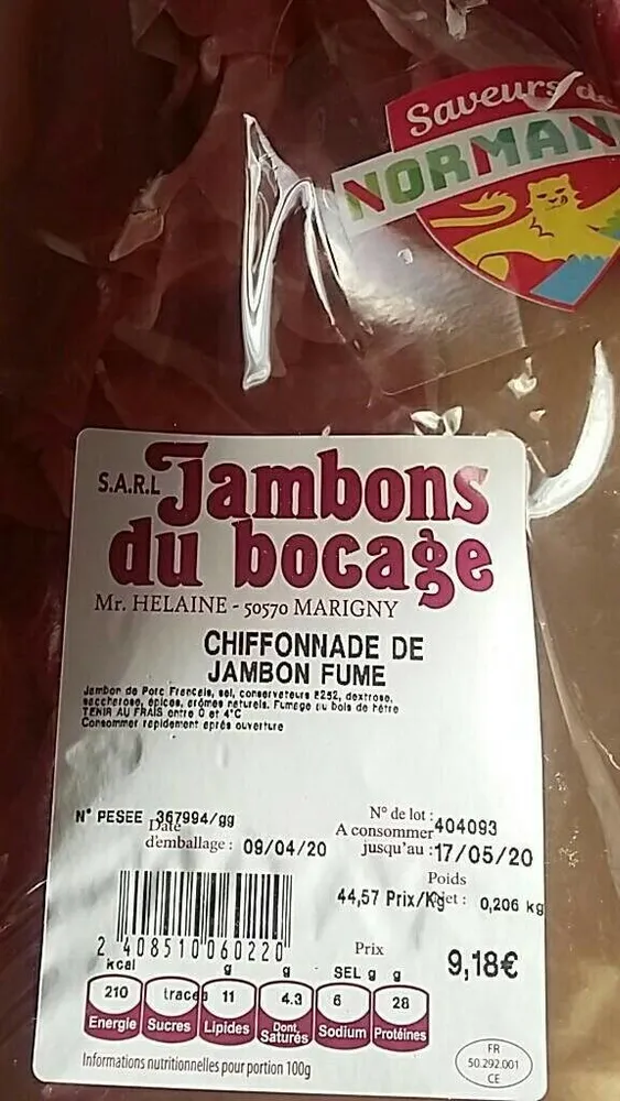 Chiffonnade de jambon fumé