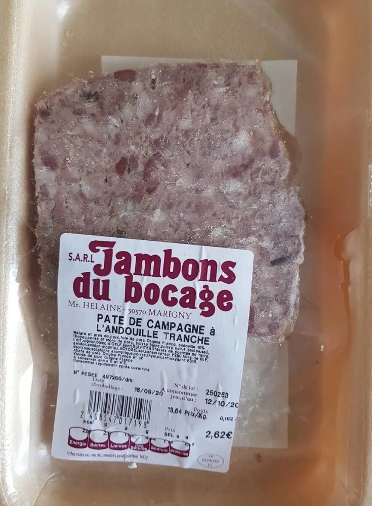 Paté de campagne à l'andouille tranche
