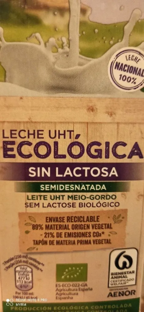 Leche UHT sin lactosa
