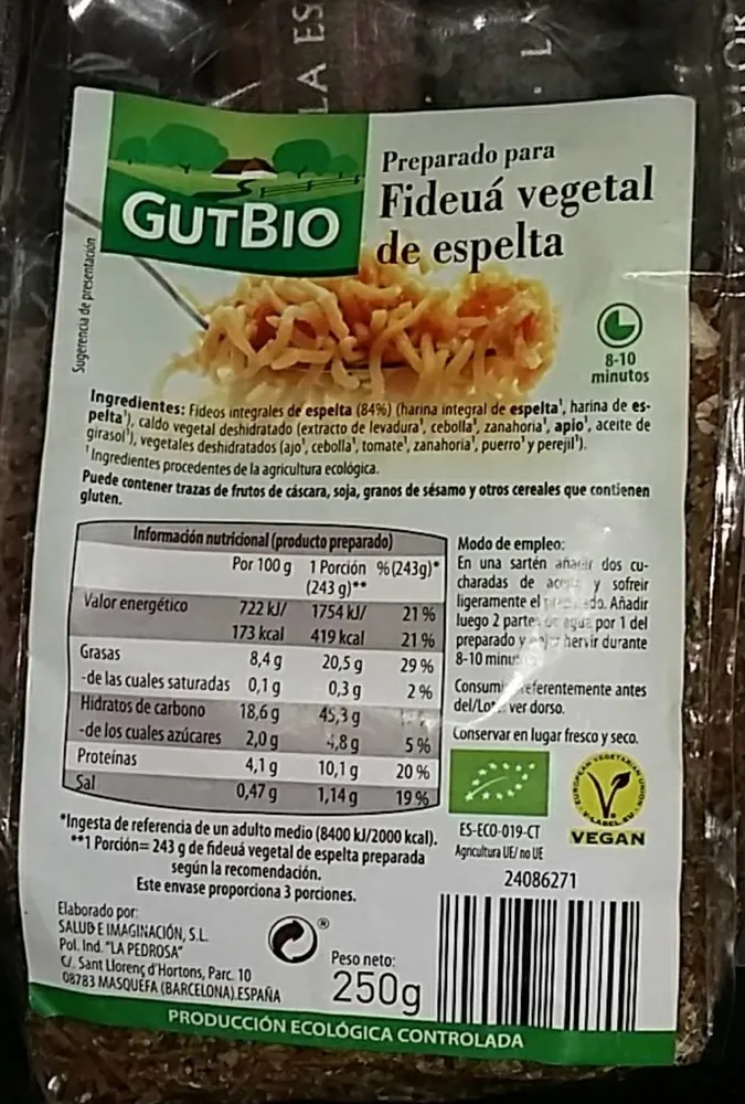 Fideua de espelta integral con verduras