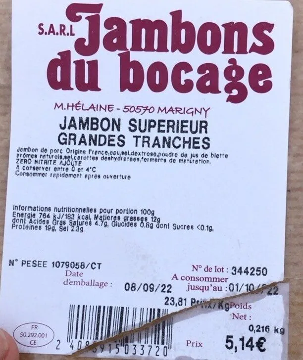 Jambon supérieur grandes tranches