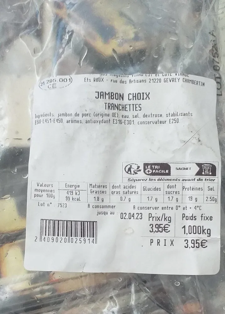 Jambon choux tranchettes