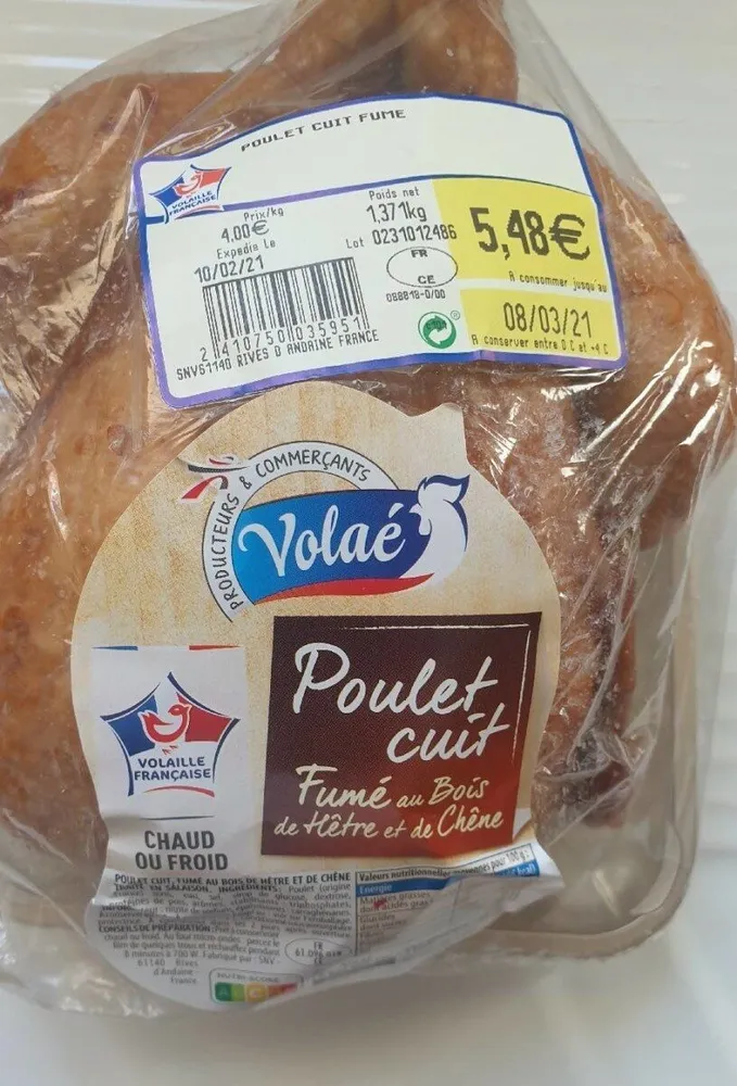 Poulet cuit fumé au bois de hêtre et de chêne