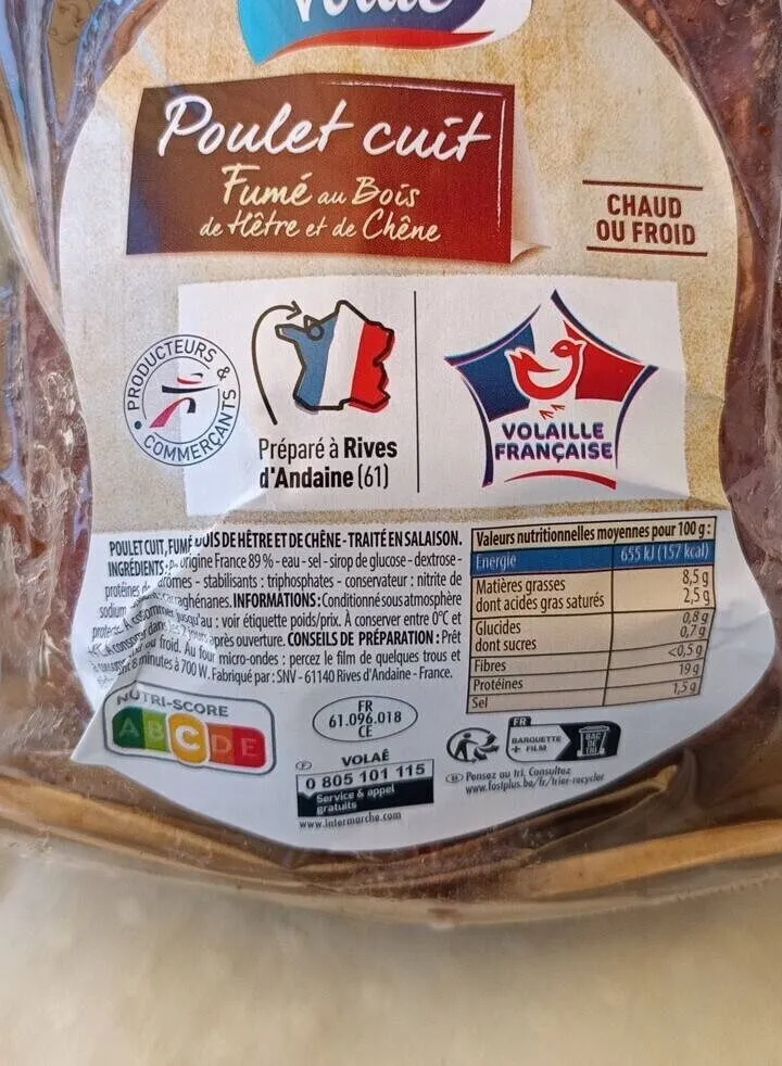Poulet cuit fumé au bois de hêtre et de chêne