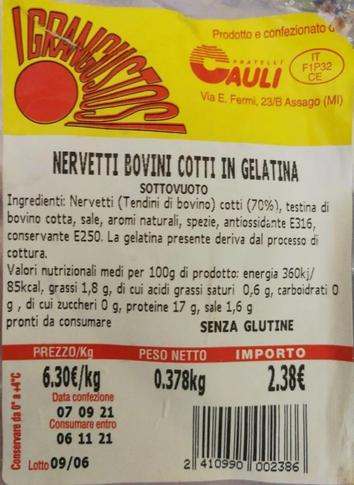 Nervetti bovini cotti in gelatina