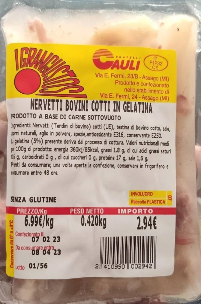 Nervetti bovini cotti in gelatina