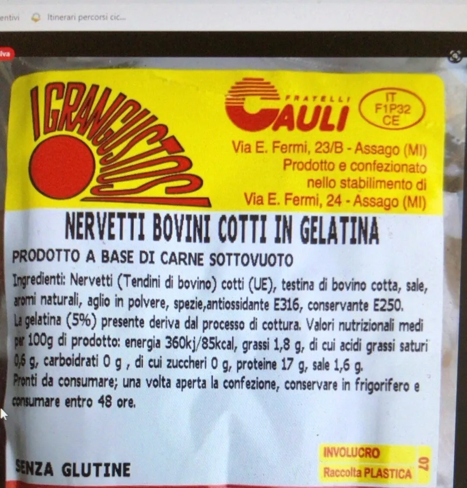 Nervetti bovini cotti in gelatina