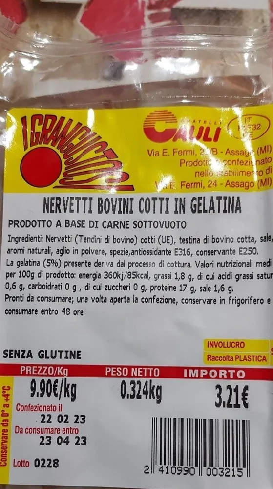 Nervetti bovini cotti in gelatina